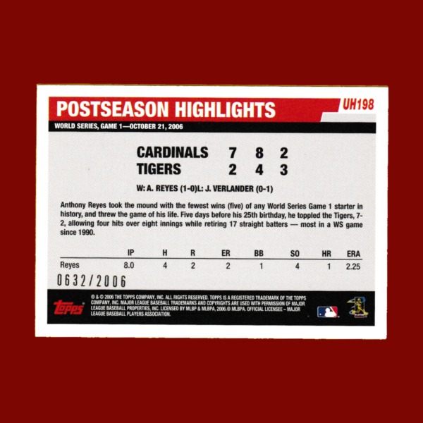 2006 Topps Update #UH198 Anthony Reyes - Gold Parallel (#682/2006) - Yankees - Image 2