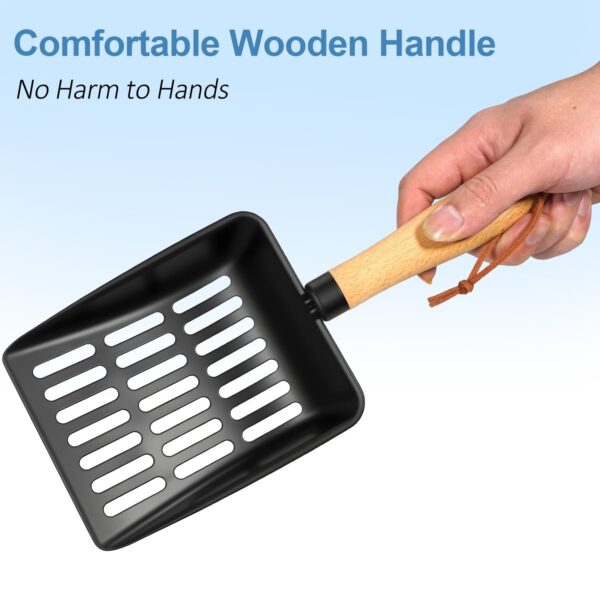 Cat Metal Litter Scoop, Heavy Duty Metal Cat Scooper With Wooden 5.5" Handle - Image 3