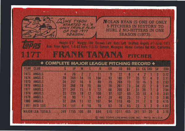 Vintage 1982 Topps Traded #117T - Frank Tanana Texas Rangers Pitcher - Image 2