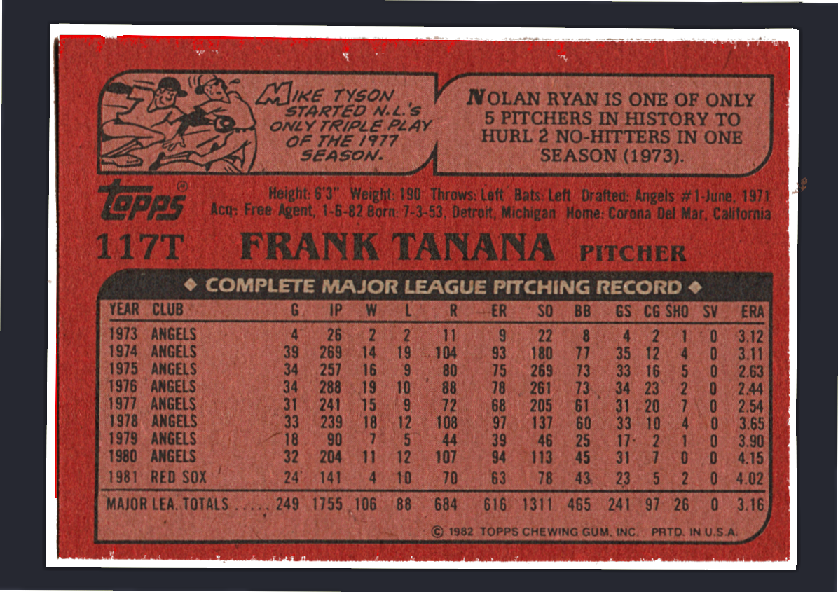 Vintage 1982 Topps Traded #117T - Frank Tanana Texas Rangers Pitcher - Image 2