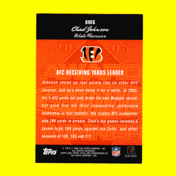2006 Topps AW6 Chad Johnson - Cincinnati Bengals - Image 2