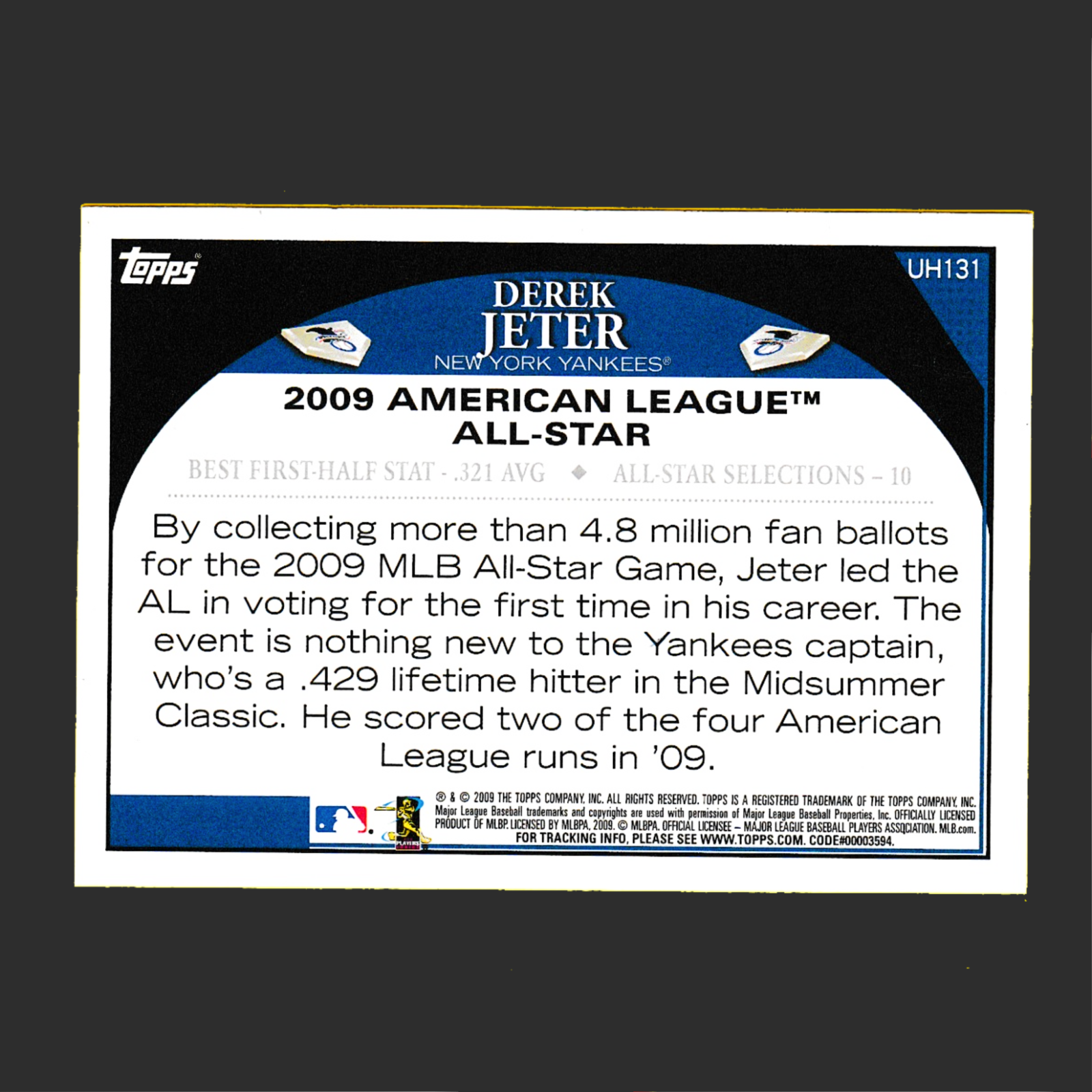 2009 Topps UH131 Derek Jeter - MLB All Stars - New York Yankees - Image 2