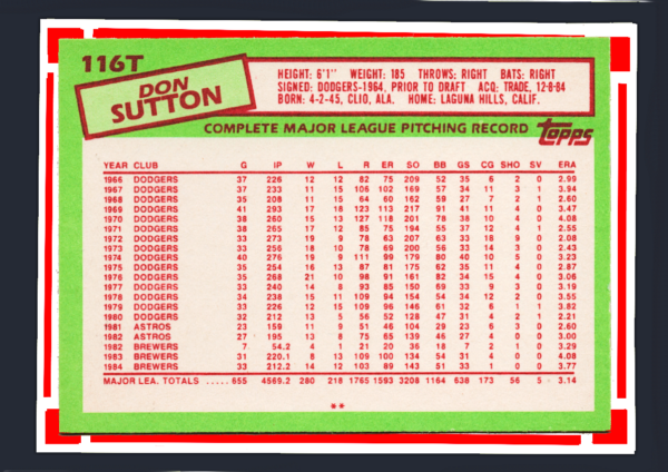 Vintage 1985 Topps Traded #116T - Don Sutton - HOF Pitcher Final Team Card A's - Image 2