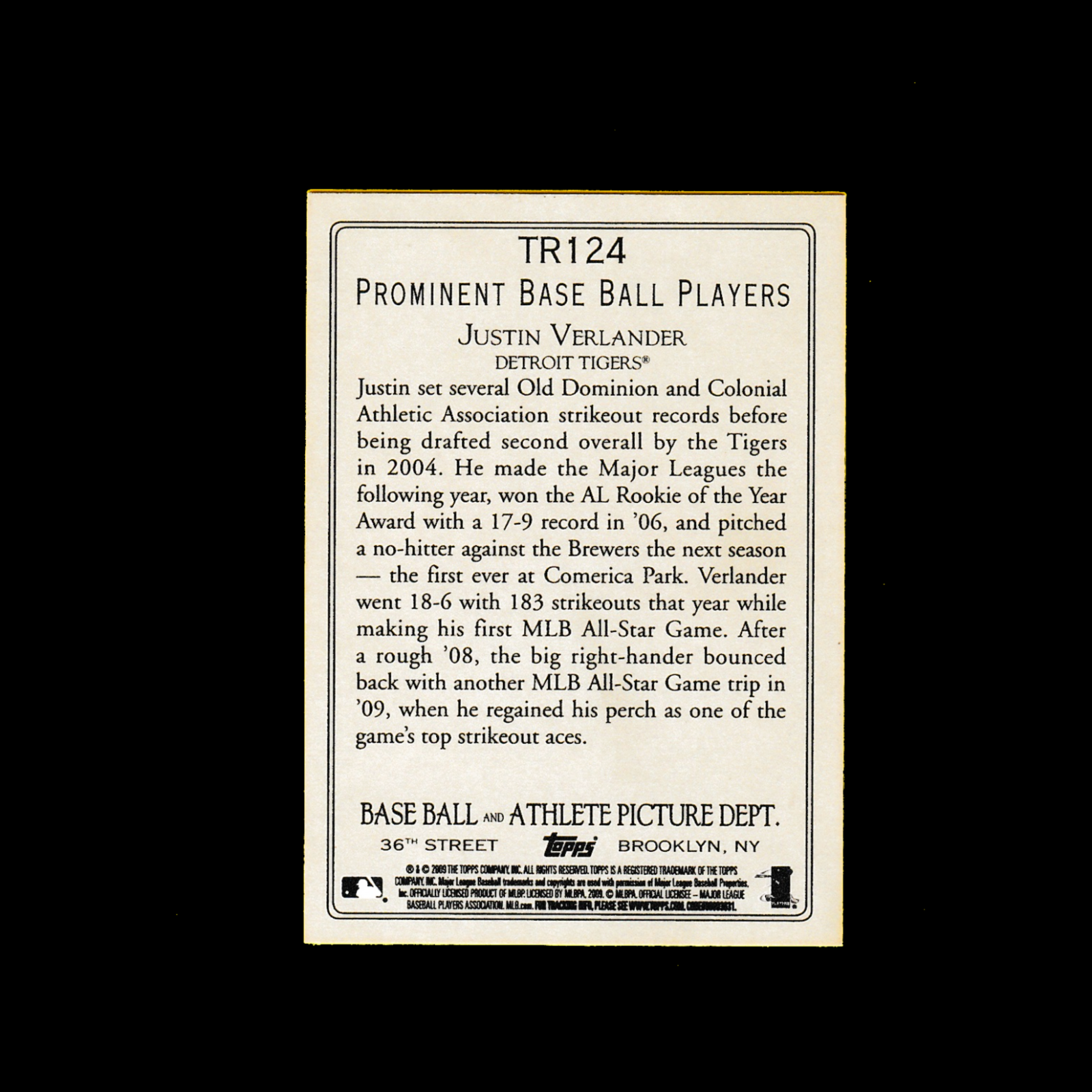2009 Topps TR124 Justin Verlander - Detroit Tigers - Image 2