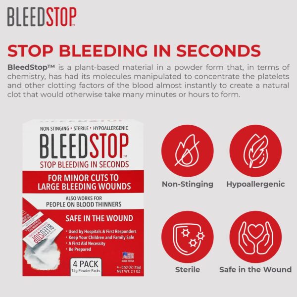 BleedStop™ First Aid Powder for Blood Clotting Trauma Kit Blood Thinner Patie... - Image 5