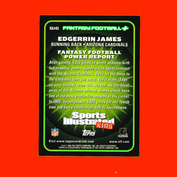 2006 Topps SI6 Edgerrin James - Sports Illustrated Kids - Arizona Cardinals - Image 2