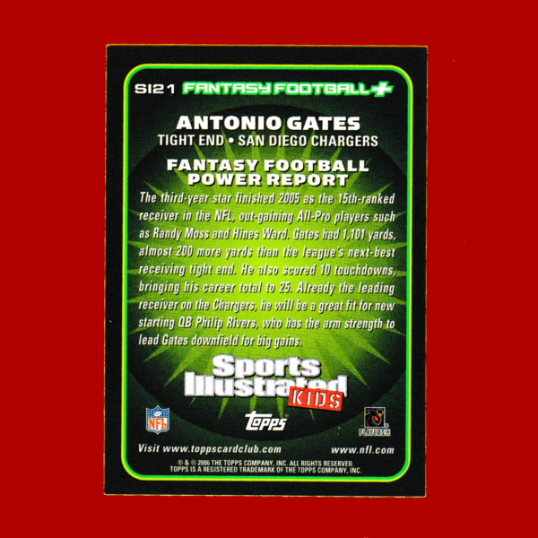 2006 Topps - SI21 Antonio Gates Sports Illustrated Kids - San Diego Chargers - Image 2