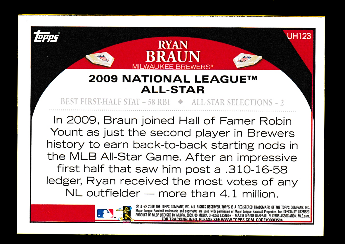 2009 Topps UH123 Ryan Braun - National League All Star - Brewers - Image 2
