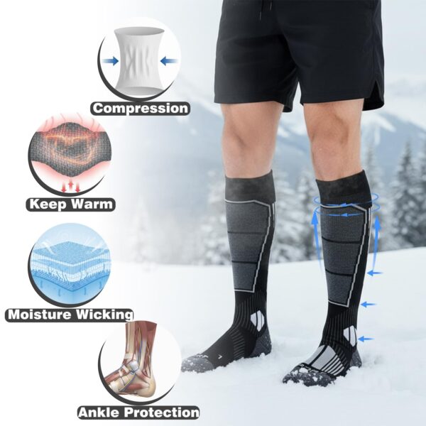 Merino Wool Ski Socks: Warm, Moisture-Wicking for Winter Sports, 3 Pairs - Image 3