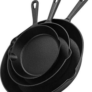 3-Pcs Utopia Kitchen Cast Iron Skillet Set - Pre-Seasoned 6", 8",10" Frying Pans