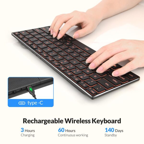 Rii Wireless Keyboard,Bluetooth Keyboard (2.4G+BT5.0),RGB Backlit,Rechargeable - Image 4
