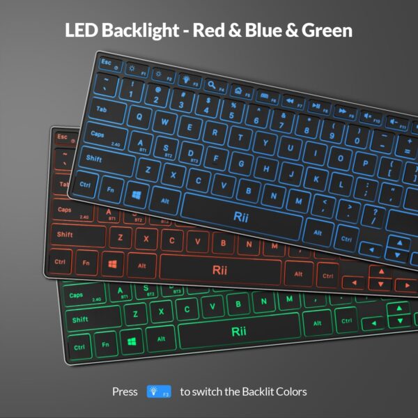 Rii Wireless Keyboard,Bluetooth Keyboard (2.4G+BT5.0),RGB Backlit,Rechargeable - Image 7