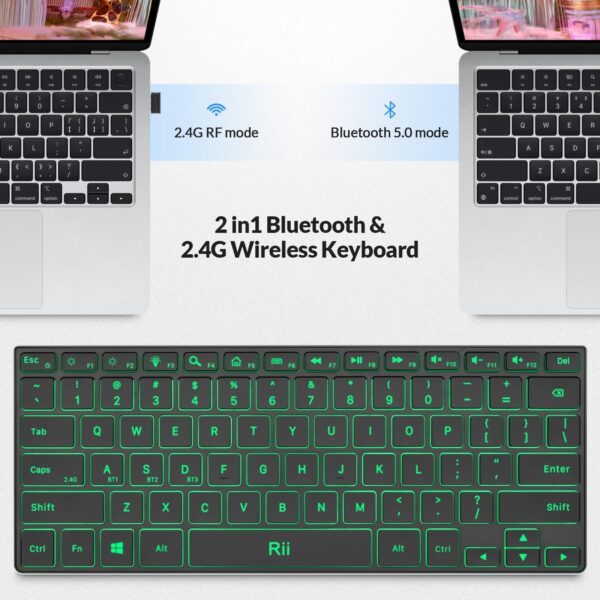 Rii Wireless Keyboard,Bluetooth Keyboard (2.4G+BT5.0),RGB Backlit,Rechargeable - Image 9