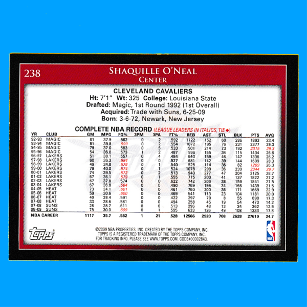 2009-10 Topps #238 Shaquille O'Neal -Cleveland Cavaliers - Image 2