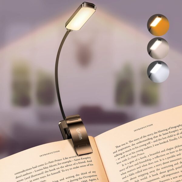Gritin 9 LED Rechargeable Book Light - 3 Color Modes, Eye Care, for Reading