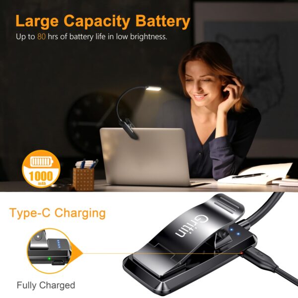 Gritin 9 LED Rechargeable Book Light - 3 Color Modes, Eye Care, for Reading - Image 4