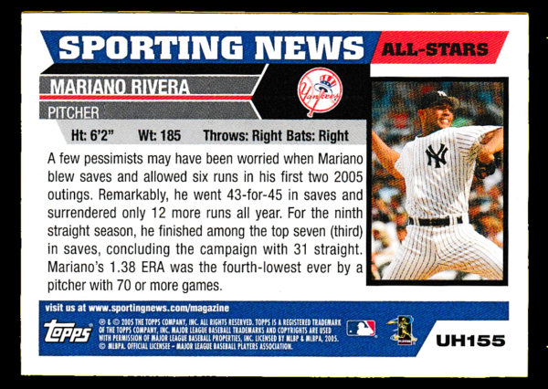 2005 Topps UH155 Mariano Rivera - Sporting News All Stars - New York Yankees - Image 2