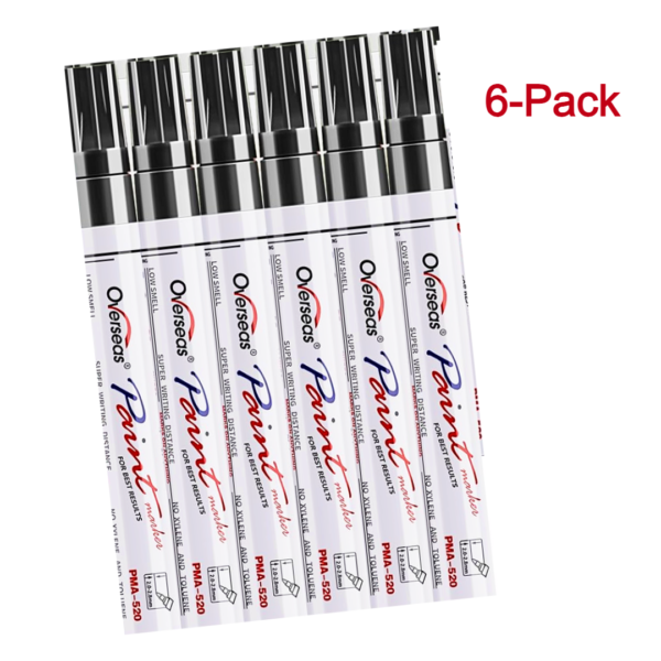 Overseas Black Paint Marker Pens - 6 Pack Oil-Based Permanent Markers Set