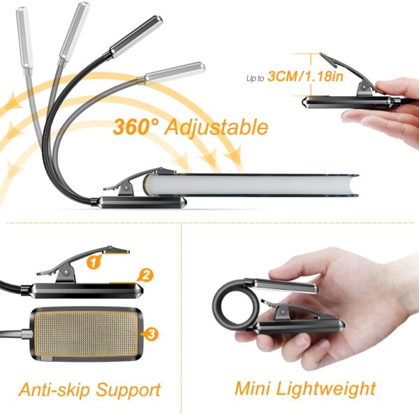 Gritin 9 LED Rechargeable Book Light - 3 Color Modes, Eye Care, for Reading - Image 5