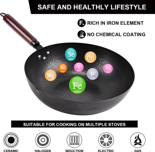 Pre-Seasoned 12.8" Wok Pan with Lid – Induction, Gas & Electric Compatible - Image 6