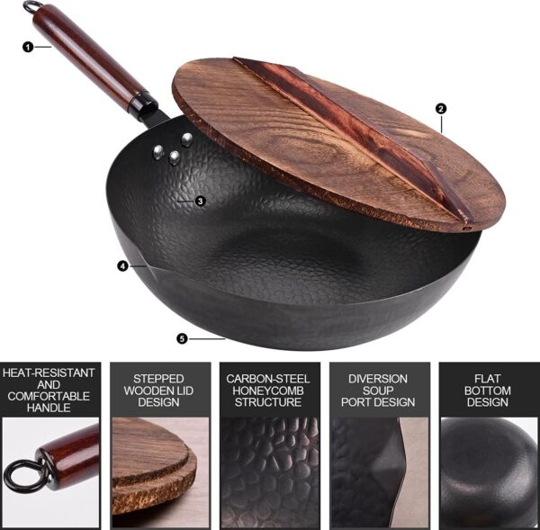 Pre-Seasoned 12.8" Wok Pan with Lid – Induction, Gas & Electric Compatible - Image 7