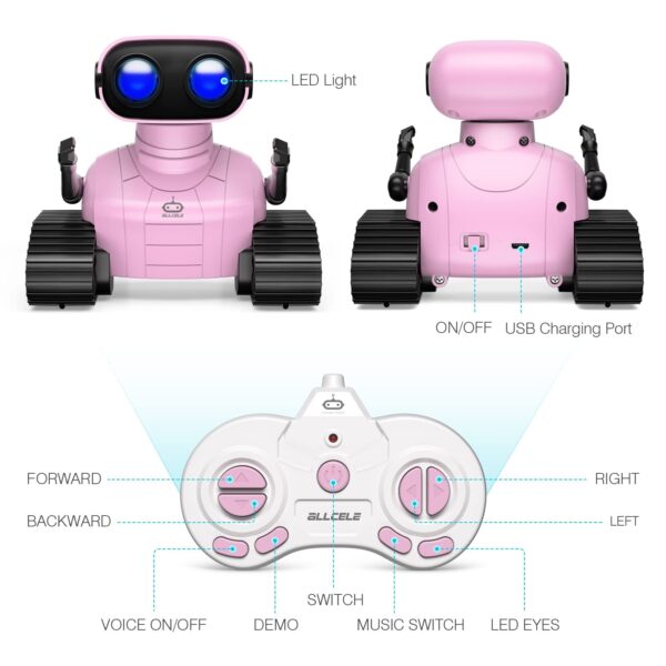 ALLCELE Girls Robot Toy Rechargeable RC Robot for Kids Remote Control Toy wit... - Image 5