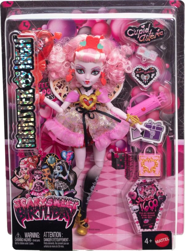 Monster High Scary Sweet Birthday Doll, Cupid Asteria in Pink & Red Party Dress - Image 2
