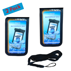 2-Pk Universal Black Waterproof Pouch with Armband for Phones 6" length