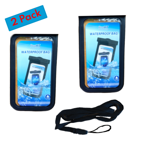 2-Pk Universal Black Waterproof Pouch with Armband for Phones 6" length
