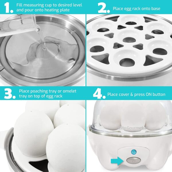 Elite Gourmet Easy Electric Poacher Omelet Eggs & Soft, Medium, Hard-Boiled Eggs - Image 5