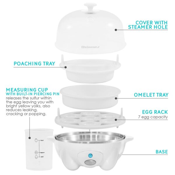 Elite Gourmet Easy Electric Poacher Omelet Eggs & Soft, Medium, Hard-Boiled Eggs - Image 6