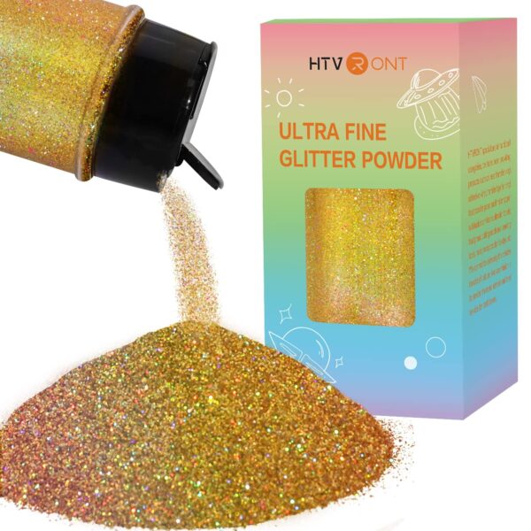 HTVRONT Holographic Fine Gold Glitter Powder - 50 g Extra Fine Glitter Powder...