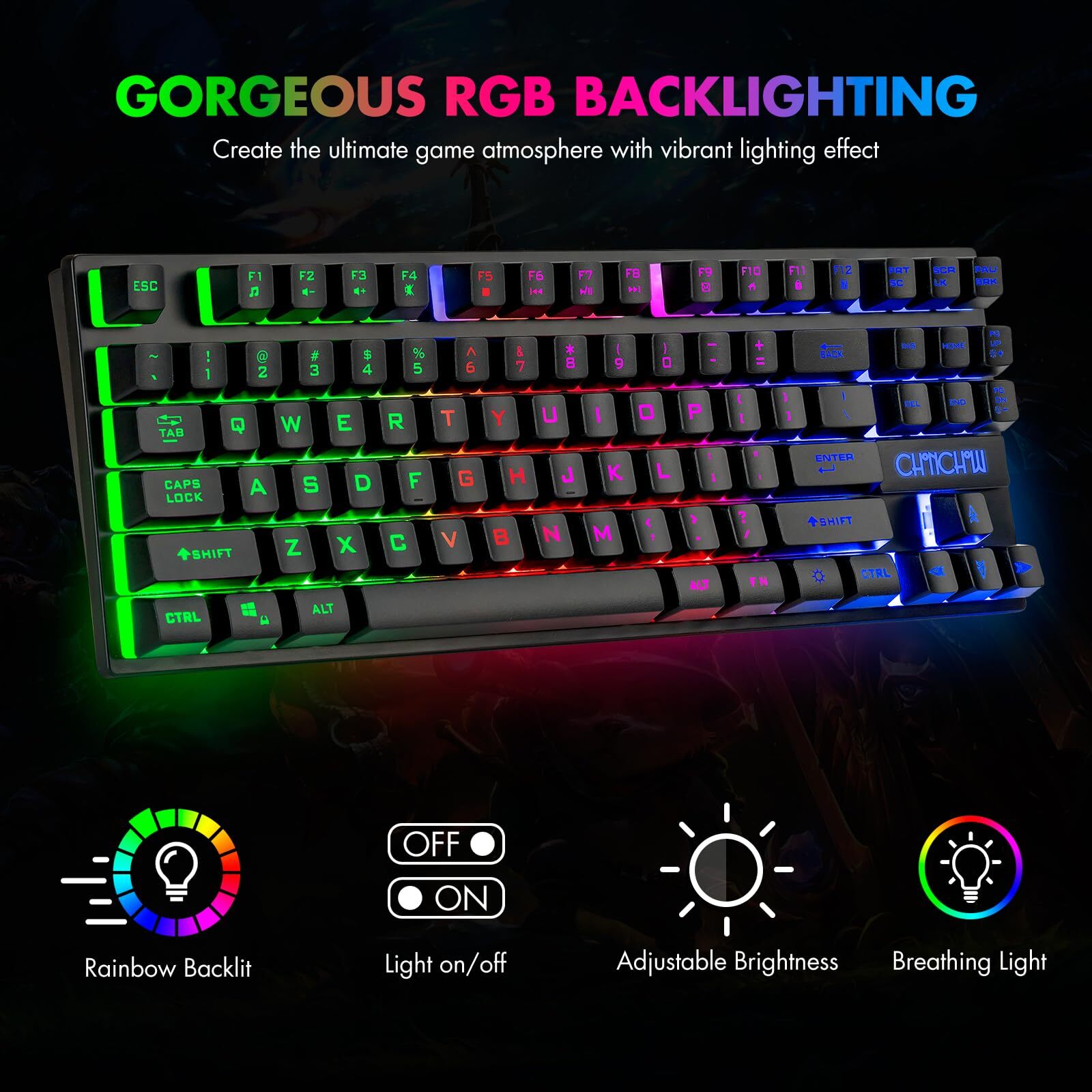 CHONCHOW 87 Keys TKL Gaming Keyboard and Mouse Combo Wired LED Rainbow Backli... - Image 2