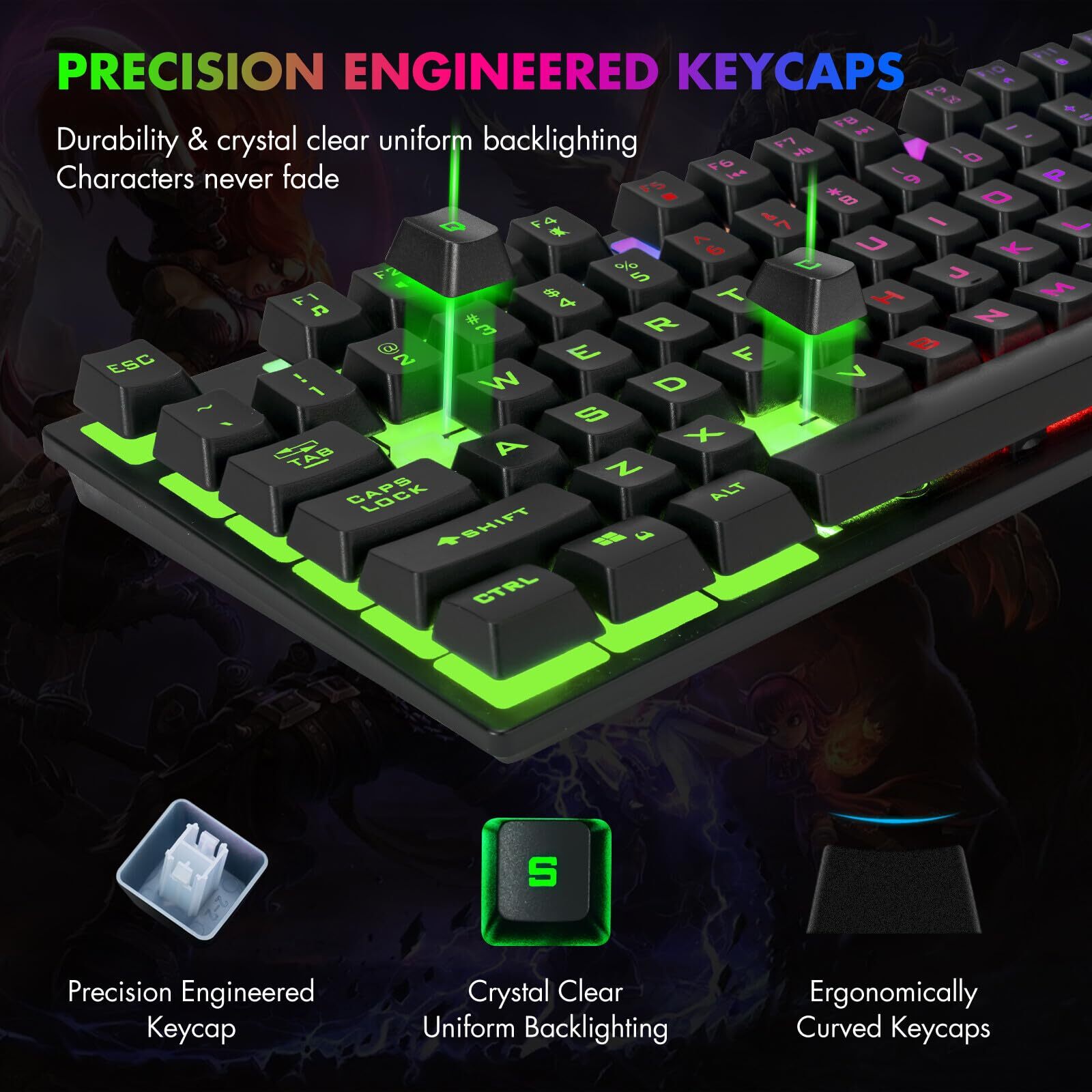 CHONCHOW 87 Keys TKL Gaming Keyboard and Mouse Combo Wired LED Rainbow Backli... - Image 3