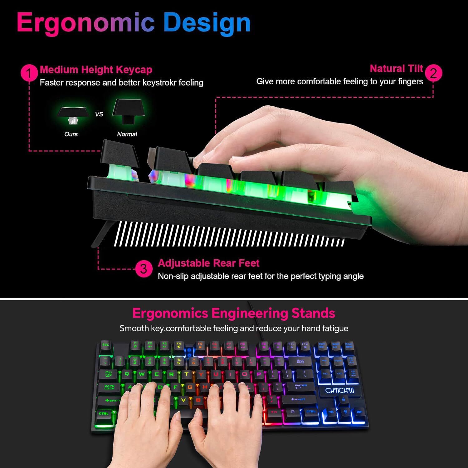 CHONCHOW 87 Keys TKL Gaming Keyboard and Mouse Combo Wired LED Rainbow Backli... - Image 5