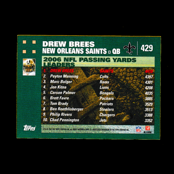 2007 Topps 429 Drew Brees - New Orleans Saints - Image 2