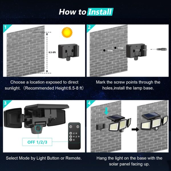 Solar Outdoor Lights 2500LM 210 LED Security Lights with Remote Control - Image 4