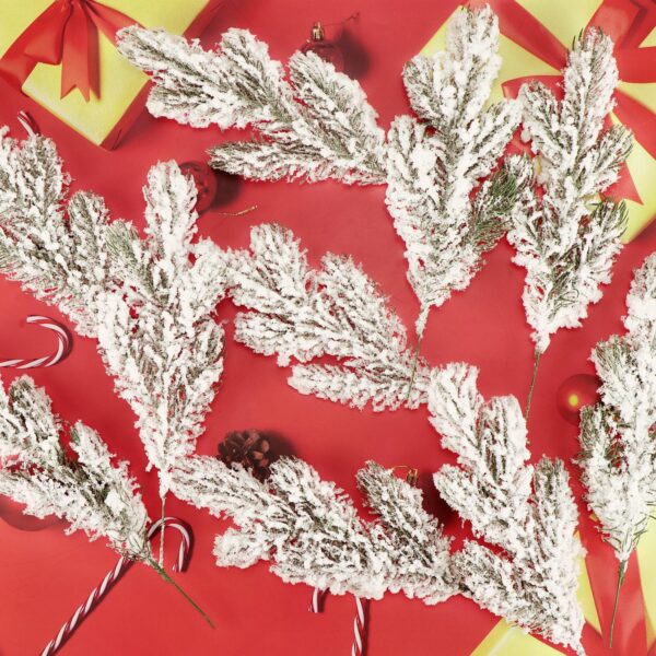 12Pc Snowy Artificial Pine Needles - Branch Twigs 10.6" Holiday Decor for Crafts - Image 3