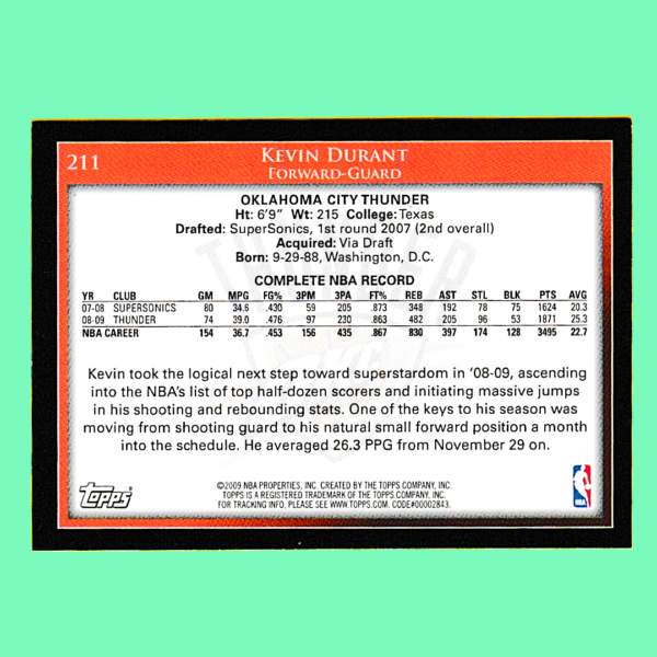 2009 Topps - Kevin Durant & Tim Duncan Cards Rising Star Collection - Image 2