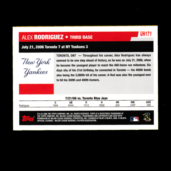 2006 Topps Update - Alex Rodriguez (#UH171) – New York Yankees - Image 2