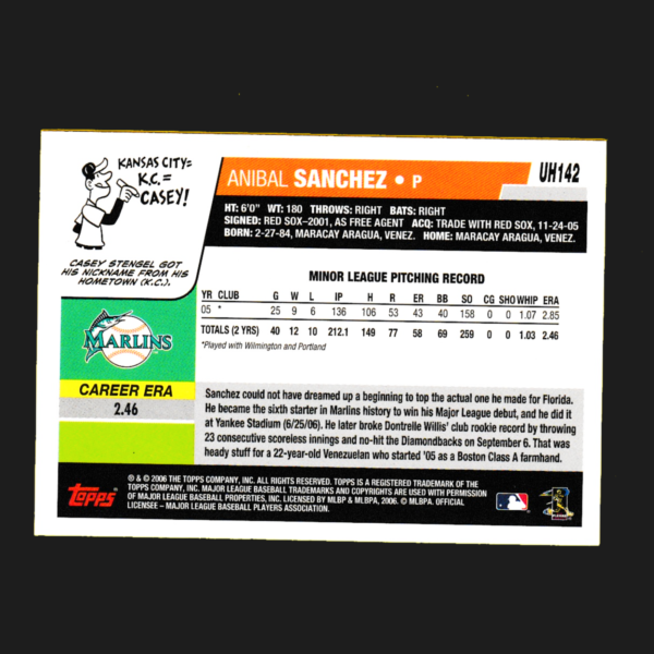 2006 Topps UH142 Anibal Sanchez - Rookie Card (RC) - Miami Marlins - Image 2