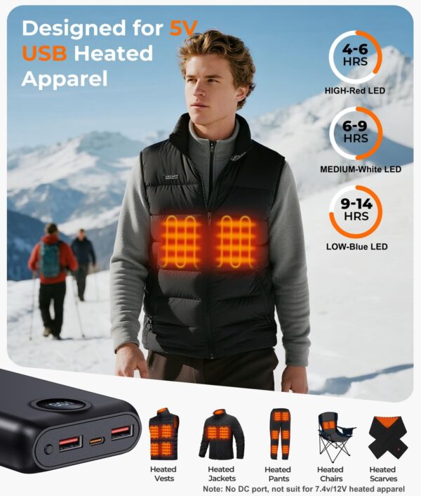 5V 10000mAh Heated Vest Battery Pack, Fast Recharge Power Bank with LED Display - Image 7
