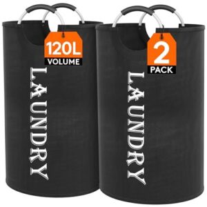 120L Large Laundry Basket (2-Pack) - Collapsible & Waterproof Hampers Black