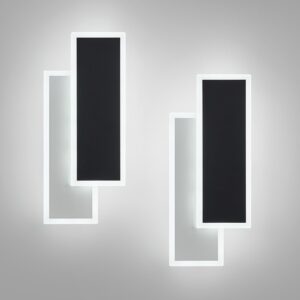 Minimalist Black White Wall Sconce Pair -12W LED, 6000K Dimmable Lights for Home