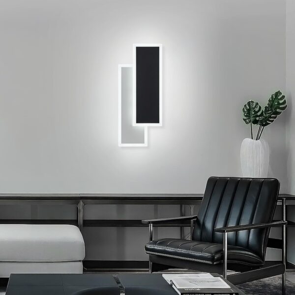Minimalist Black White Wall Sconce Pair -12W LED, 6000K Dimmable Lights for Home - Image 2