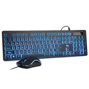 Rii Three Colors Backlit Keyboard and Mouse Wired Keyboard and Mouse Combo US...