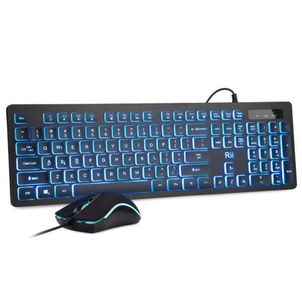 Rii Three Colors Backlit Keyboard and Mouse Wired Keyboard and Mouse Combo US...
