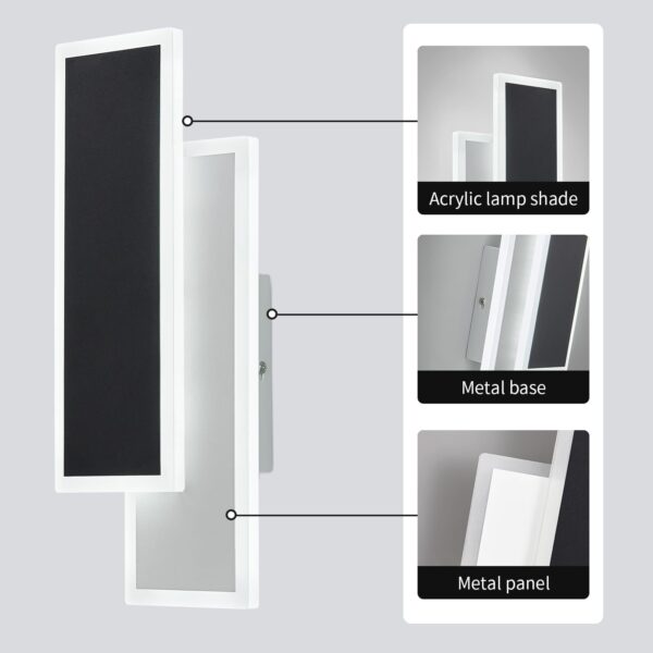 Minimalist Black White Wall Sconce Pair -12W LED, 6000K Dimmable Lights for Home - Image 3