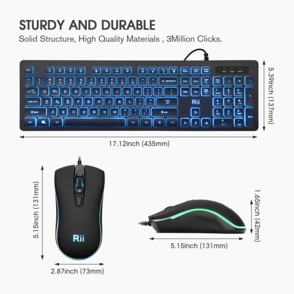 Rii Three Colors Backlit Keyboard and Mouse Wired Keyboard and Mouse Combo US... - Image 2