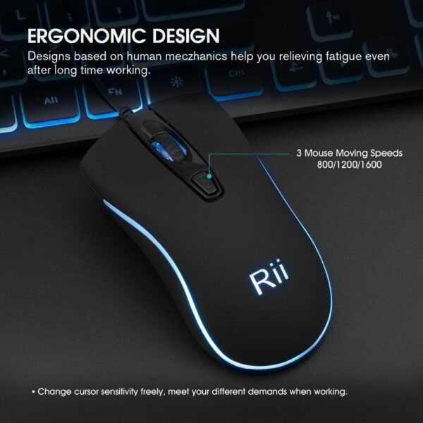 Rii Three Colors Backlit Keyboard and Mouse Wired Keyboard and Mouse Combo US... - Image 3
